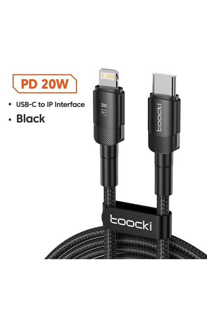 كابل USB Type C أسود بطول 1 متر، سريع الشحن، مناسب لـ iPhone 15 و14.