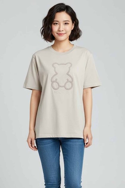 Women's Oversize 100% Cotton Crew Neck Teddy Bear Embroidered T-Shirt - Mon Petit Series