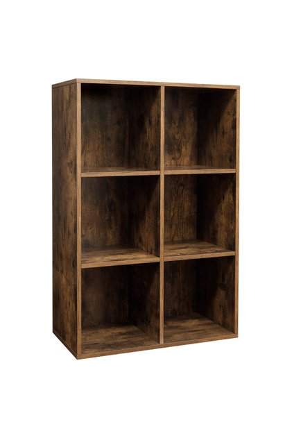 VASAGLE 6 Cube Bookcase Open Shelf, Wooden Storage Display Rack for Home, Office - Dark Hunton Oak
