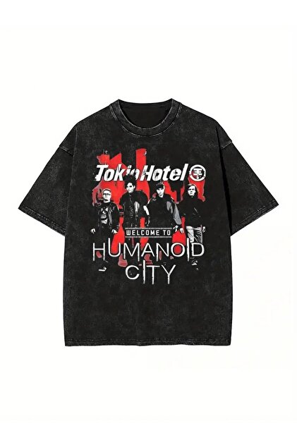 Touz Moda Tokio Hotel Baskılı Yıkamalı Vintage Unisex Oversize T