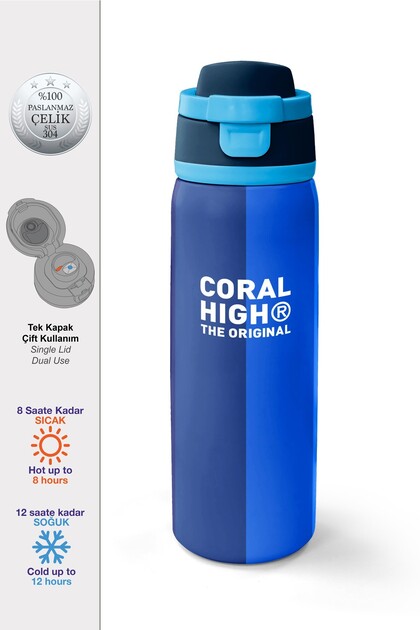 Colorful Striped Patterned Steel Thermos with Straw and Direct Drinking Feature 800 ml 38555