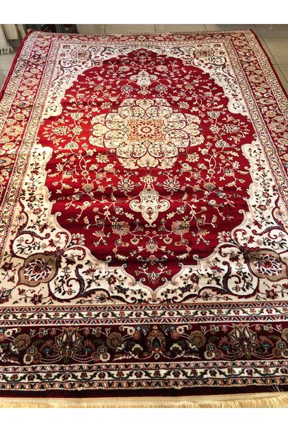 Halı Ipek H3846 Bordo Ipeksi İran Halısı Geleneksel Renkli Göbekli Klasik Desen Salon Halısı Modern