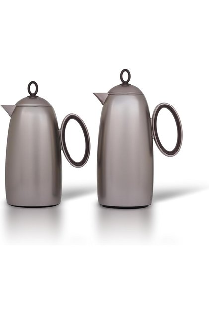 2- Pieces Balsan Insulated Jug for Coffee and Tea, Leak-Proof, Keeps Drinks Hot, from Al Saif, 0.7/1.0 Liter, Matte Nickel/Wood, 2 Pieces