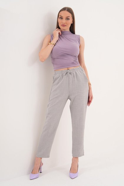 Women's Carrot Leg Linen Trousers - 260162