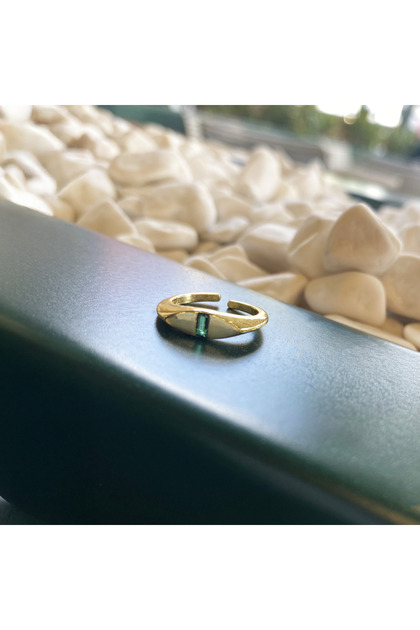 Green Baguette Stone Pinky-Finger Joint Marquise Ring