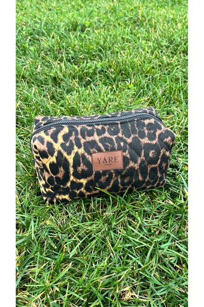 Leopard Pattern Zippered Gabardine Fabric Bag Makeup Carry, Organizer Travel Handbag