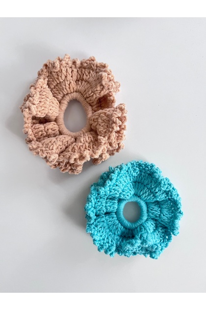 Crochet Colorful Rubber Band Buckle Set of Two - Vintage Boho Retro Bun Buckle - Hair Accessory - Scrunchie Buckle