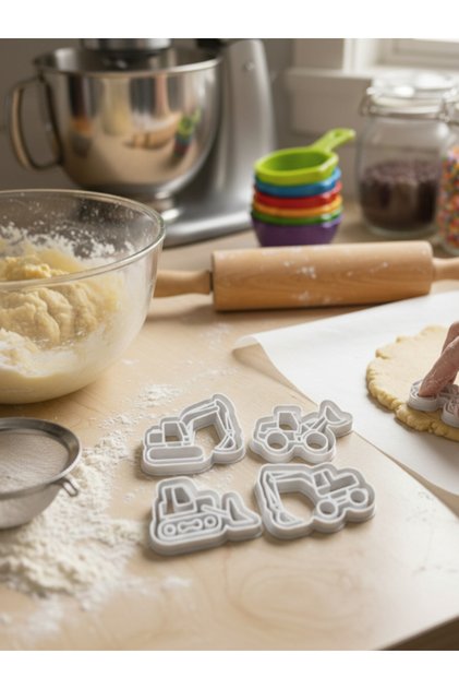 Business Machines Cookie Mold and Stamp Set - 4-Piece Construction Series Cookie Mold