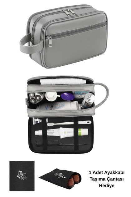 Gray Color Men's Shaving Kit Bag Men's Travel Cosmetic Hand Bag