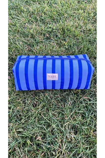Blue Tonsurton Striped Airwrap Hair Straightener Carrying Case, Large Size Makeup Bag