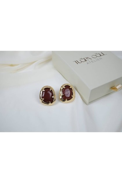 Bkp087 Glass Stone Gold Organic Shape Earrings (Length 30 mm)