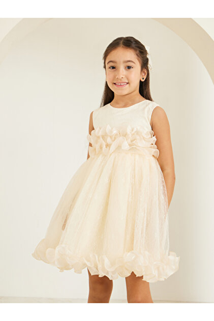 Girls Ruffled Mesh Party Dress
