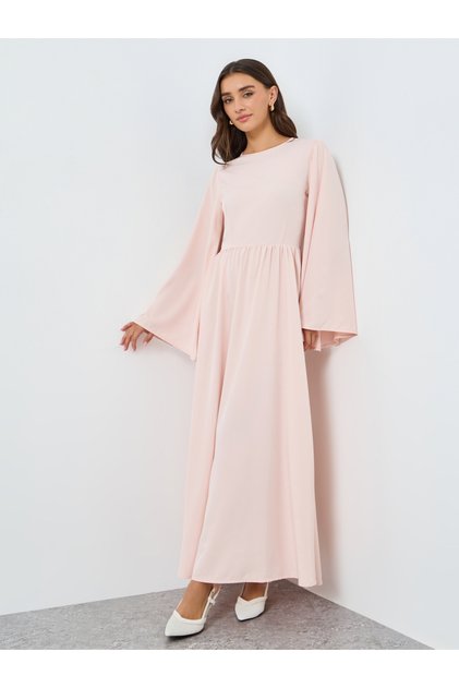 Women Pink Flared Sleeve A-Line Maxi Dress