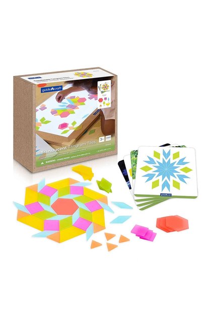 Tangram cu piese translucide colorate, 250 piese, Guidecraft, copii varsta 3-10 ani