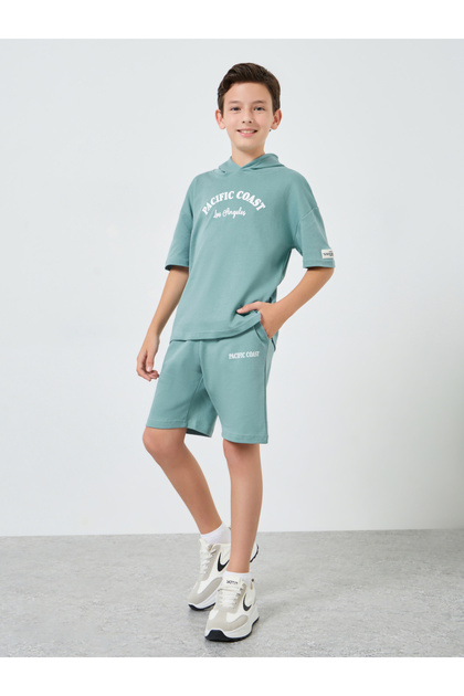 Boys Blue Cotton Hoodie and Shorts Set