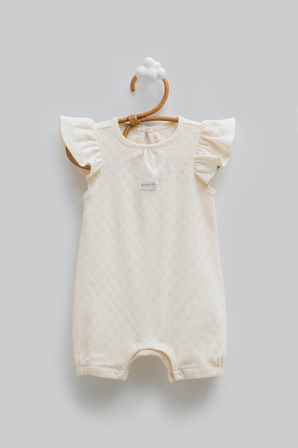 100% Cotton Baby Girl Romper with Openwork Heart Pattern and Ruffles