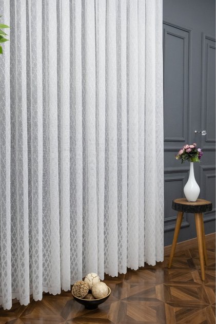 European Style Lace Tulle Curtain | Off-White | 1X3 Dense Pleat | Elegant Classic Design | Decorative Tulle Curtain
