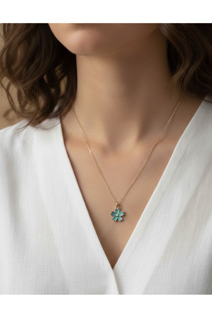 316L Anti-Tarnish Steel Turquoise Enamel Flower Necklace
