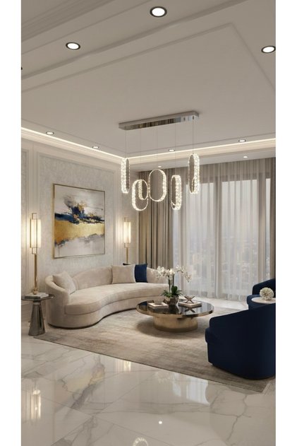 Modern Kristal 5li Gümüş Oval Avize/ Ledli Gümüş Avize/ Kristal Gümüş Avize