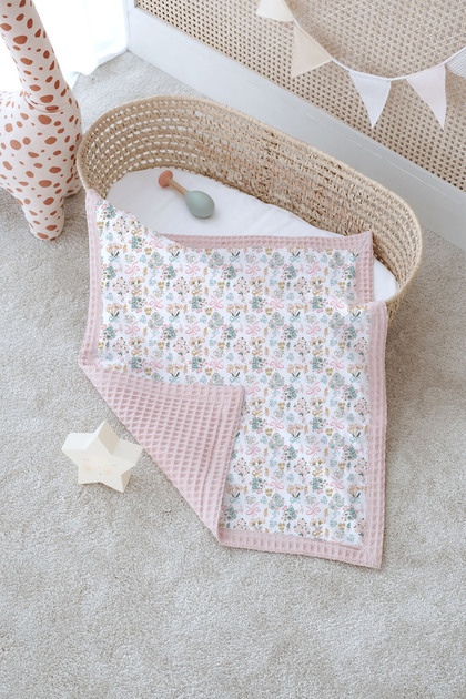 Double-Sided Baby Blanket, 100% Cotton Waffle Pike - Rosy Garden - 70 X 105 cm