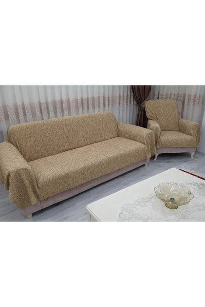 Chenille Woven Sofa Cover Maxi Set 3+3+1+1 K Beige