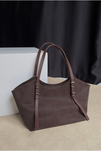Women's Hand and Shoulder Bag Dark Brown Suede
