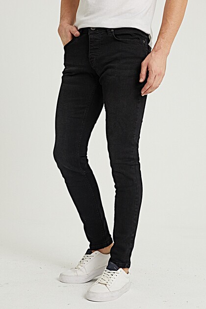 Men's Black Chemical Denim Jeans Slim Fit Lycra Narrow Leg