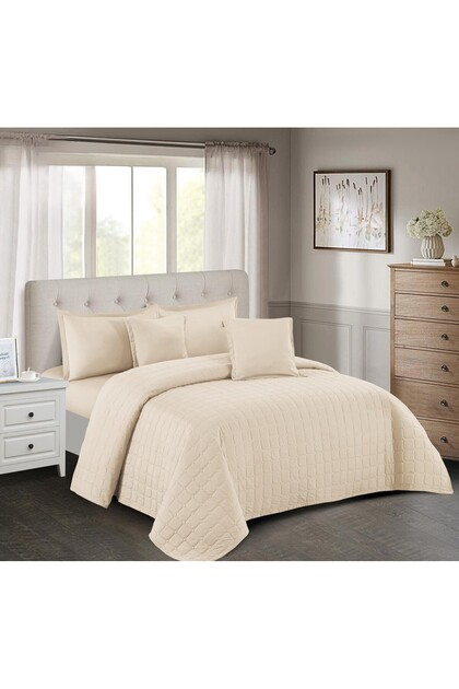 Hotel-style double bed comforter set, plain, compressed, 6 pieces, size 250x230 cm