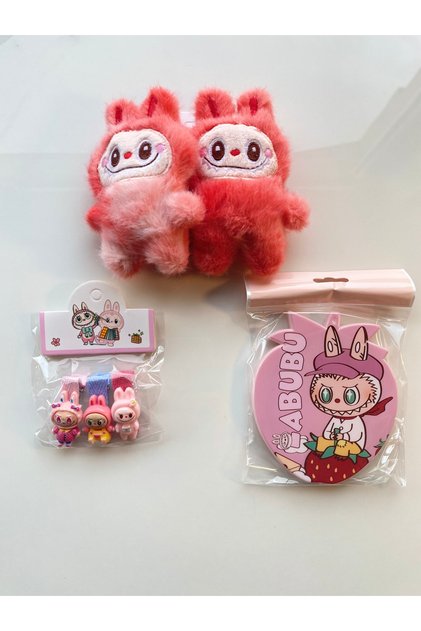 Kuromi-Labubu Girl & Baby Figure Buckle & Mirror 3-Piece Set