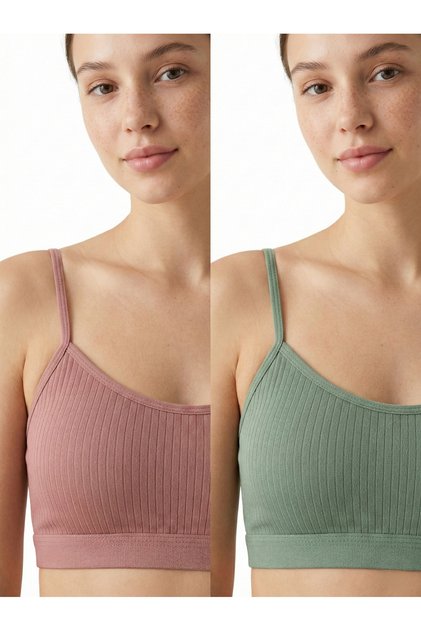 2'li Set Fitilli İp Askılı Basic Crop Büstiyer Atlet