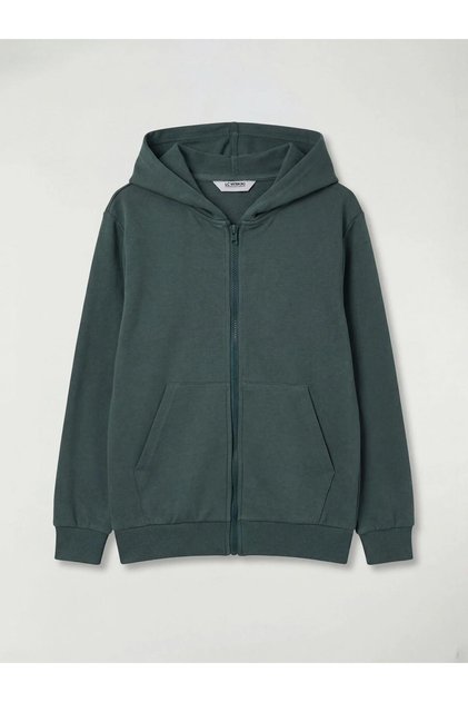 Green Hooded Boy's Zippered Sweatshirt (S6)