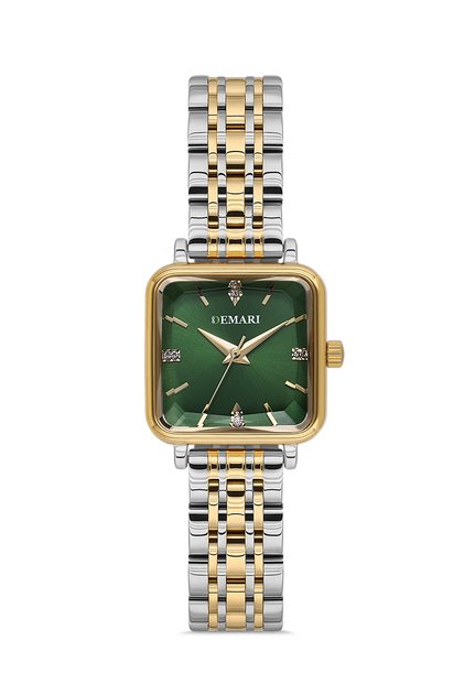 Women's Wristwatch Quartz Movement – Gold & Silver Strap Green Dial Stone Detail Dm-00113L-D10