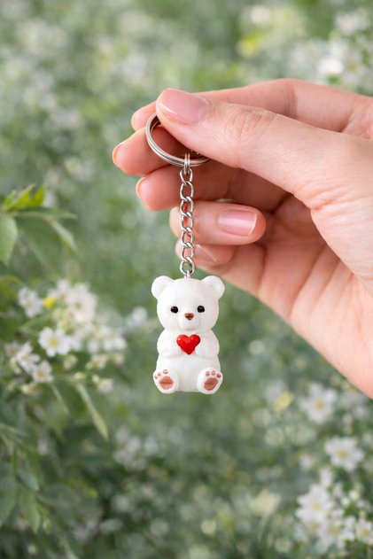 Hearted Teddy Bear Keychain