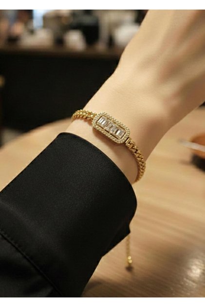 Women's Gold Color Stone Chain Steel Bracelet Elegant Stylish Design