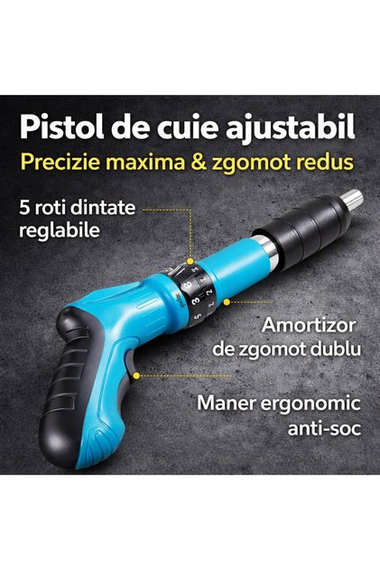 Pistol manual pentru fixarea cuielor, 35cm, cutie, accesorii, 100 de cuie incluse