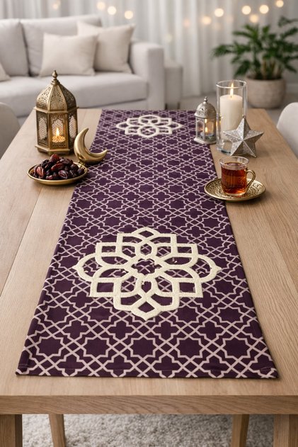 Runner - Punch Embroidered Runner - 40*140 cm - Plum Motif - Pnr001