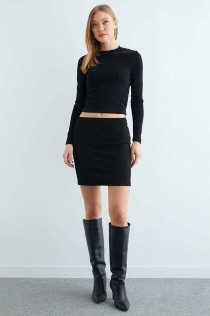 Elastic Waist Stone Glitter Mini Skirt