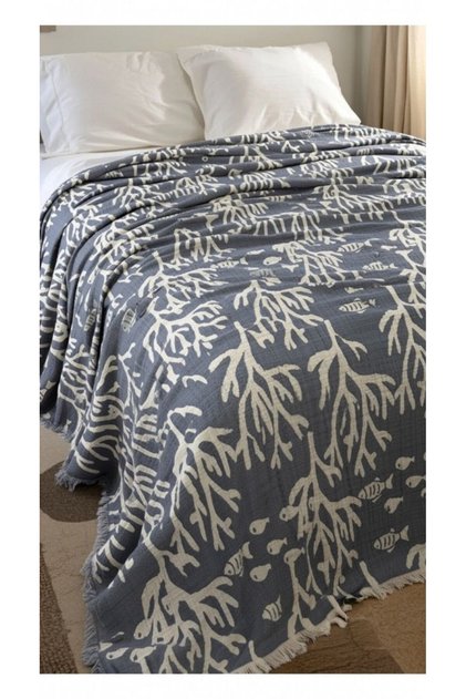 Coral Pattern 4 Layer Muslin Pique Bedspread King Size 240X260 cm