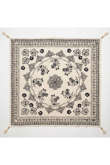 %100 El İşçiliği Kastamonu Taş Baskı Masa Örtüsü 150x150 Cm - Model 2