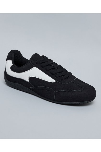 Women Black Color Block Lace Up Casual Shoes