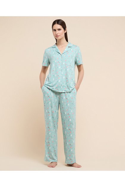 Women Sage Printed Pyjama Set