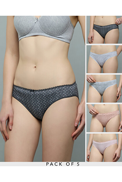 Women Nude Pink 5 Pack Printed Bikini Briefs