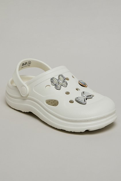 Girls Ivory Charm Detail Slingback Clogs