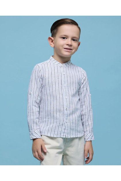 Striped Shirt with Mandarin Collar and Long Sleeves