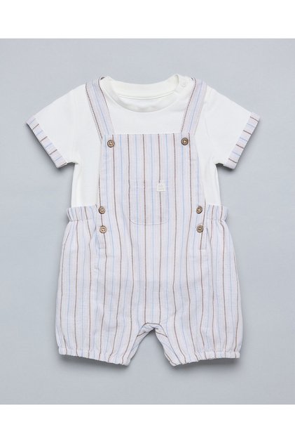 Striped Rompers with Crew Neck and Short Sleeves