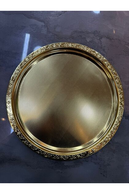 Decorative Round Gold Color Stainless Steel Tray | Coffee Presentation Tray 34 cm