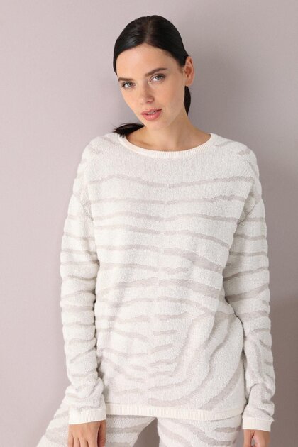 Beige/Ecru Zebra Patterned Women's Knitwear Sweater