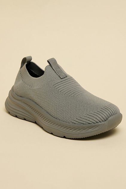 Boys Grey Textured Knitted Slip On Shoes