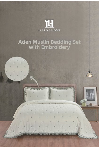 Aden Muslin Embroidered Single Size Battal Size Bedspread 180X240Cm