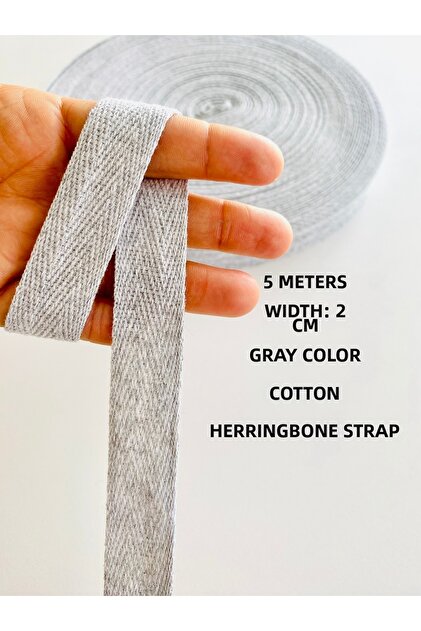 5 Meters Width 2 cm Gray Cotton Narrow Webbing, Sewing Tape, Multi-Purpose Ribbon, Herringbone Tape, Column